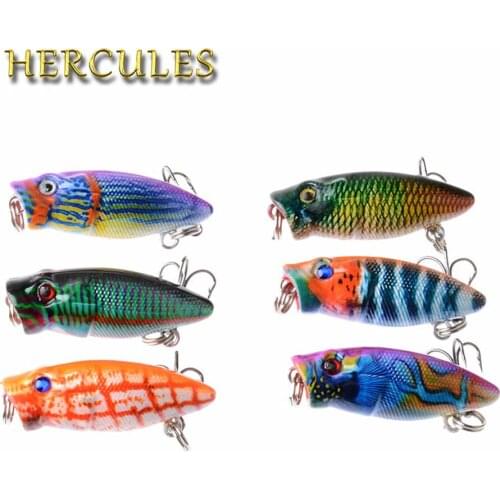 Hercules 6PCS Whopper Popper 3.5cm 2.7g Topwater Fishing Lure Artificial Bait Hard Plopper Soft Rotating Tail Fishing Tackle