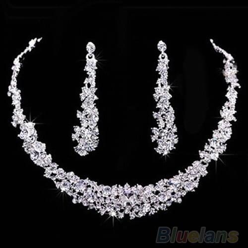 2016 Sumptuous Bridal Wedding Prom Jewelry Crystal Rhinestone Diamante Necklace & Earring Set AS5M