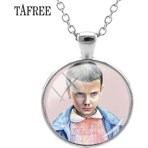TAFREE Stranger Things Round Pendants Necklaces Novelty Cool Glass Cabochon Dome Handmade Art Picture Fashion Jewelry Gift QF114