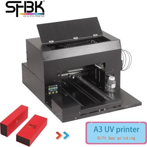 Multi-function UV inkjet flatbed printer A3 large format for gift box/card/T-shirt multi-color printing with high resolution