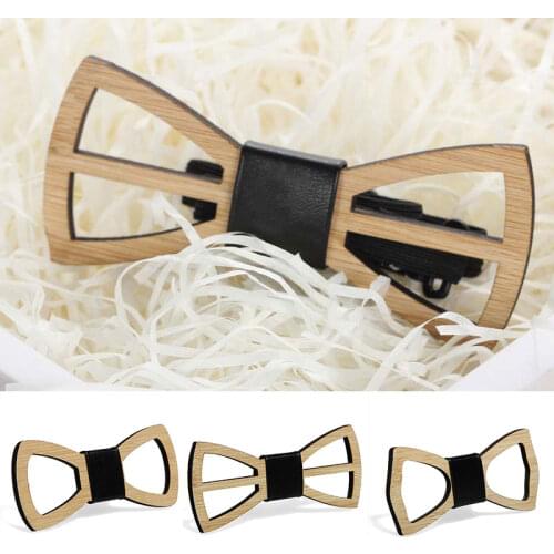 Wood Bow Ties 1pc Fashion Wooden Bow Tie For Men Unisex Hollow Out Carved Retro Wooden Neckties Adjustable Vintage Bowtie