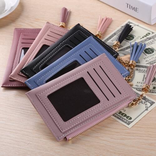 Fashion Women PU Leather Wallet Multi Layers Card Holder Casual Ladies Love Tassel Zipper Mini Handbags Purse