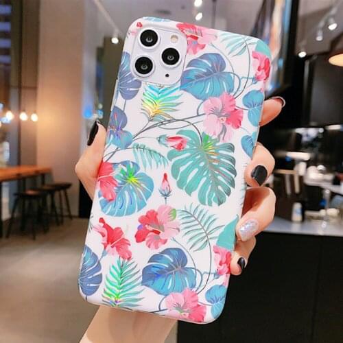 Soft Laser Floral Phone Case For Apple iPhone 11 Pro Max XS Max XR X 7 8 6 6S Plus Flower Leaf Back Cover