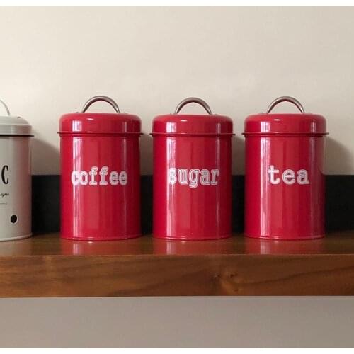 Kitchen Canister Set with Lid Food Storage Sugar Coffee Tea Containers Red Set of 3 For Kitchen Countertop