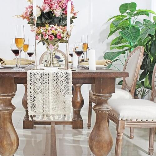 Nordic classical beige crochet lace table runner Christmas table runner romantic table cover wedding decoration table runner