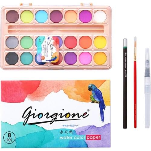 21 Colors Portable Plastic Box Solid Watercolor Paints Set Bright Color Portable Watercolor Pigment Powder Set for Kids Student