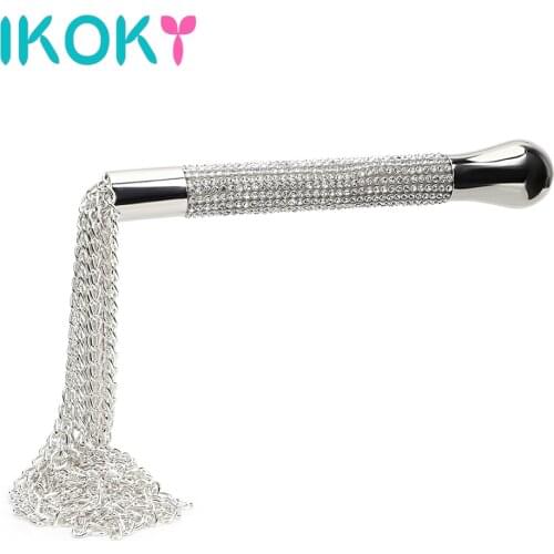IKOKY Sex Whip Metal Spanking Paddle with Fake Diamond Handle Spankers Roleplay Sex Toys for Couple Flirting