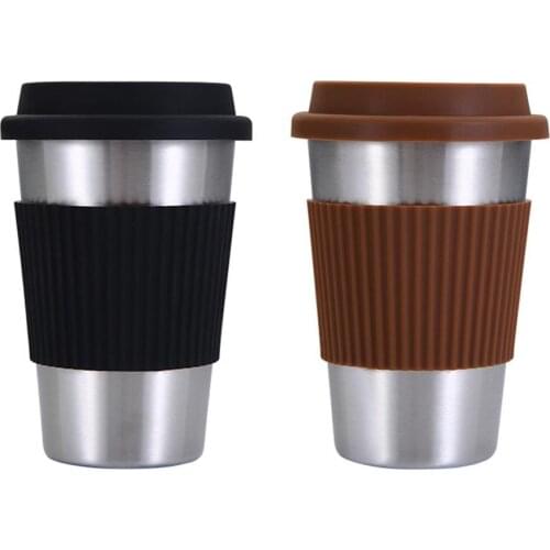 Tainless Steel Portable Mug Cup Double Wall Travel Tumbler Coffee Mug Tea Cup With Silicone Lids & Sleeves Stainless Steel 500ml