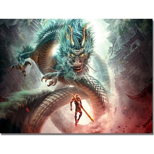 Monkey King and Loong Poster Chinese Mythology Film Wukong Art Silk Picture Home Wall Decor Movie Print Dragon