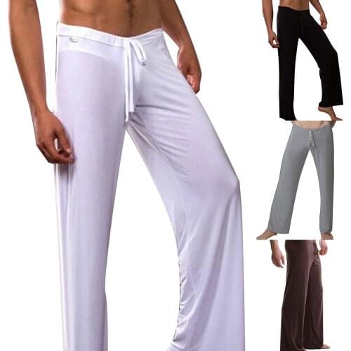 Casual Men Solid Color Drawstring Homewear Yoga Pants Loose Pajama Trousers