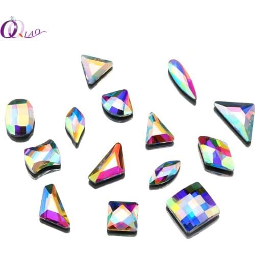 Qiao New Hotfix Rhinestone Multiple Shapes Mix Crystal Glass Crystal AB Flat Bottom Iron On stone