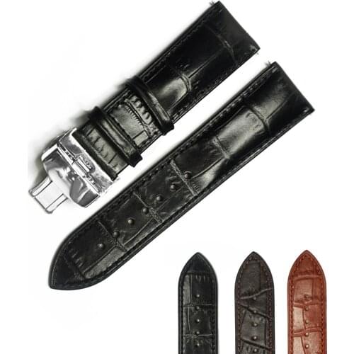 YQI 22mm 24mm Watch Strap Black Brown Watch Band Italian Genuine Leather Belt Hour WristWatches Stainless Steel Butterfly Clasp