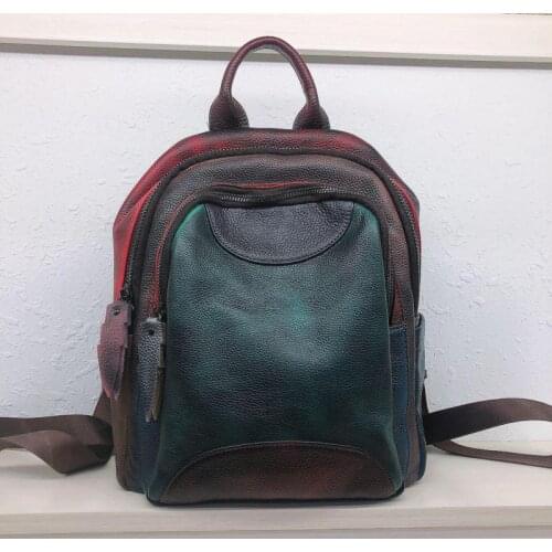 YourSeason Ladies Genuine Leather Bag 2021 Cowhide Random Color Stitching Women Casual Large Capacity Backpacks