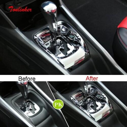 Tonlinker Interior Gear Position Cover Case Stickers for Peugeot 2008 AT 2014-19 Car Styling 1 Pcs ABS Chrome Cover sticker
