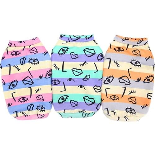 Spring and Summer New Cute Graffiti Striped Dog T-shirt Small and Medium-sized Pet Dog Vest Clothes Puppy Shirts