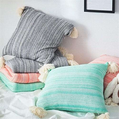Mint Green Knitting Cushion Cover with Tassels 45*45cm Nordic Pillow Case Coussin Home Office Sofa Crocheting Pillows Xmas Decor