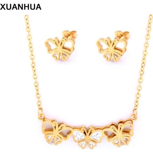 XUANHUA Stainless Steel Butterfly Jewelry Sets For Women Necklace And Earing Set Women Accessories Fashion Luxury Women Jewelry