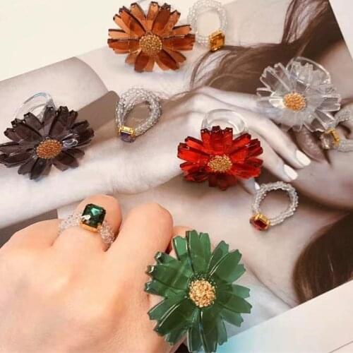 Y2K Candy Color Three Dimensional Flower Rings for Women Resin Korean Charms Vintage Petal Rings Jewelry 90s Style Friendship