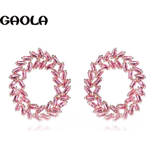 GAOLA Trendy 3 Colors Cubic Zirconia Crystal Round Shape Stud Earrings Women Earring Fashion Jewelry GLE7673Y