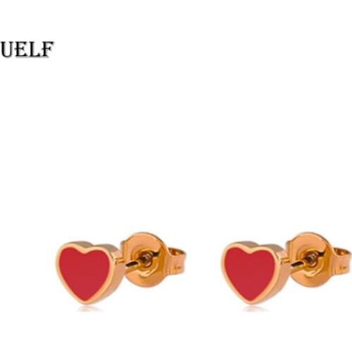 Uelf Classic Simple Rose Gold Color Heart Shape Stud Earrings Sweet Ear Jewelry For Women Valentines Day Gift Pendientes