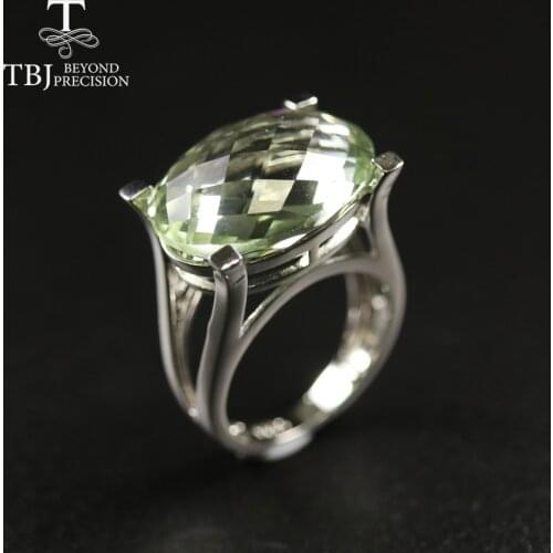 Green amethyst ring natural gemstone with 925 sterling silver simple fashion design fine jewelry for woman tbj promotion