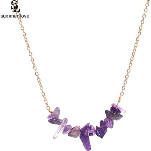 Bohemian Green Blue Purple Natural Stone Pendant Necklace Women Fashion Gold Link Chain Choker Necklace Summer Boho Jewelry