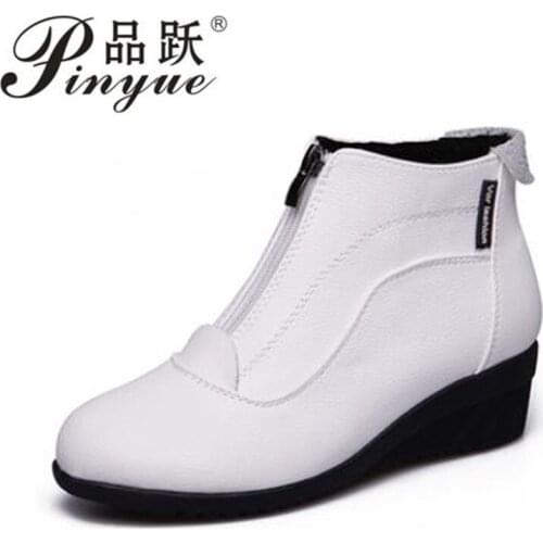 Winter Womens Shoes Real Leather Winter Short Boots Sider Zipper Maternity Shoes Mother Shoes