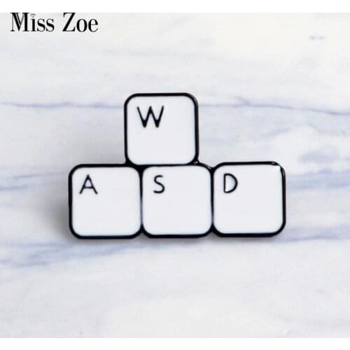 WASD Gaming Keyboard Enamel pin Keys tablets Brooches Gift Game icon Denim Jeans Pin Badge Button Lapel pin for Clothing cap bag