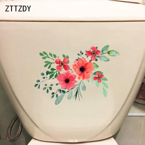 ZTTZDY 23*16CM Fresh Hand Painted Watercolor Green Leaf Flowers WC Toilet Sticker Wall Decals T2-0045