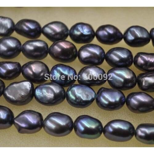 10 strands 7.5-8*9-10mm Baroque freshwater cultured black pearl strings