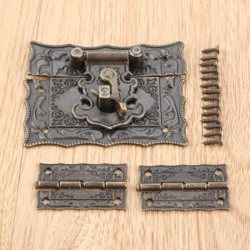 3pcs/set Furniture Decorative Cabinet Hinge With Antique Bronze Jewelry Wooden Box Latch Hasp Clasp Hardware With Screws