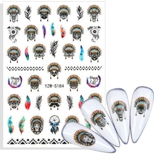 3D Nail Sticker Art Animal Tribal Dreamcatcher Adhesive Sliders for Nails Foil Decals Designs Manicure Decorations Accessories
