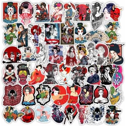 50Pcs Japanese Geisha Stickers Luggage Skateboard Suitcase Laptop Guitar Waterproof Graffiti Sticker Kids Toy Gift