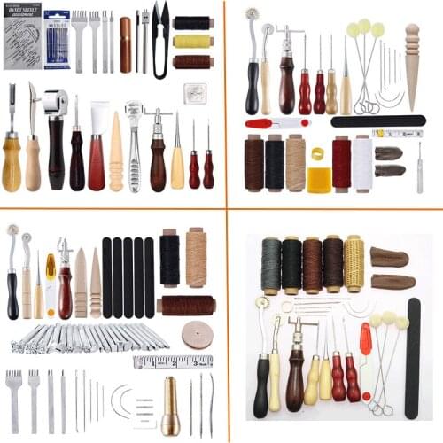 59pcs Multifuncation Sewing Kit Set Awls Waxed Thread Finger Protection Cap Scissor DIY Leather Craftwork Household Supplies