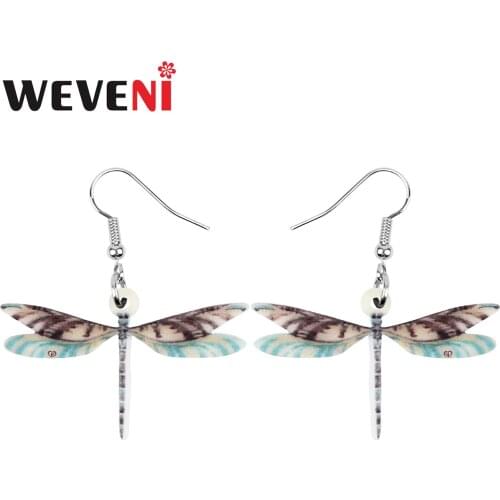 WEVENI Acrylic Brown Dragonfly Earrings Big Lightweight Insect Animal Dangle Drop Jewelry For Women Girl Vintage Gift Accessory