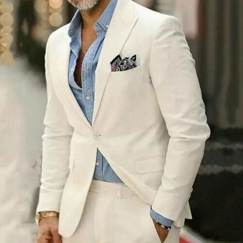 ANNIEBRITNEY 2 Piece Ivory Slim Fit Men Formal Suit Custom Skinny Groom Wedding Tuxedo Slim Fit Prom Wedding Men Suit With Pants