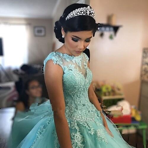 Blue Quinceanera Dresses Puffy Tulle With Applique Lace Prom DressSweet 16 Dresses Ball Gowns Vestidos De 15 Anos Baile