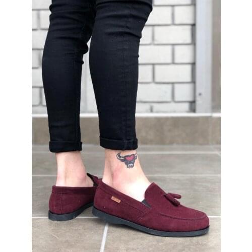 BA0007 Corcik Tassels Classic Burgundy Suede Men Shoes