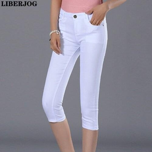 LIBERJOG Women Calf-Length Pants Candy Colour Multi-size Knee Length Sexy Slim Stretch Cotton Femal Pencil Seven Part Pants