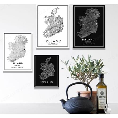 Black White Line City Map Poster IRELAND Nordic Canvas Painting Prints And Posters Wall Art Pictures For Home Decor