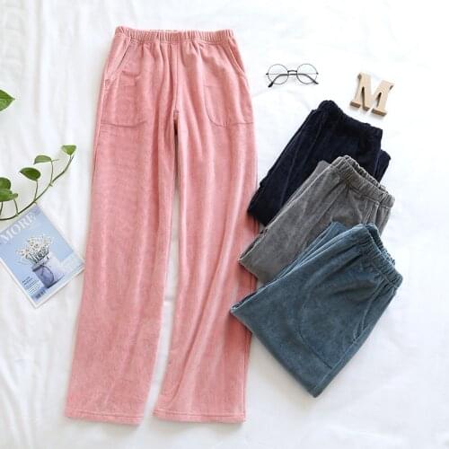 Fdfklak Women Autumn Winter Solid Color Flannel Casual Long Pajama Trousers Warm Pants Ladies' Home Pajama Pants Pink/Gray