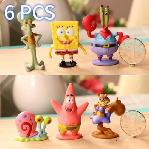 6PCS Pretty Snail Octopus Crab Action Figures Cartoon Anime Figure Model Doll Cake Decoration Ornaments Sponge Toys for Children