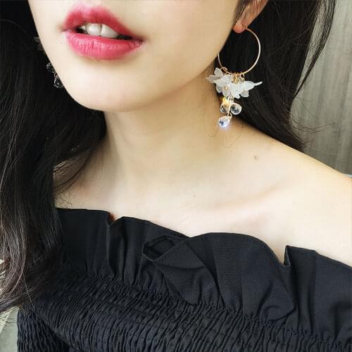 FSUNION New Arrival 2020 Fashion Trendy Acrylic Water Drop Women Dangle Earrings Crystal Flower Long Pendant Earrings For Women