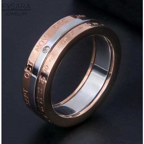 FYSARA Classic Design Rotation Calendar Date Ring Stainless Steel Rose Gold Silver Color Brand Three Layer Ring Women Jewelry