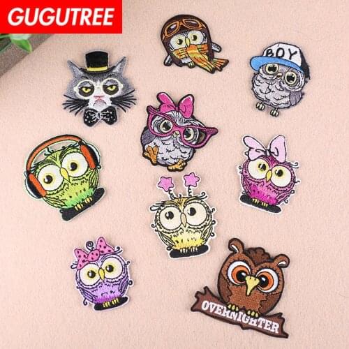 GUGUTREE embroidery owl patch bird patches badges applique patches for clothing YX-142