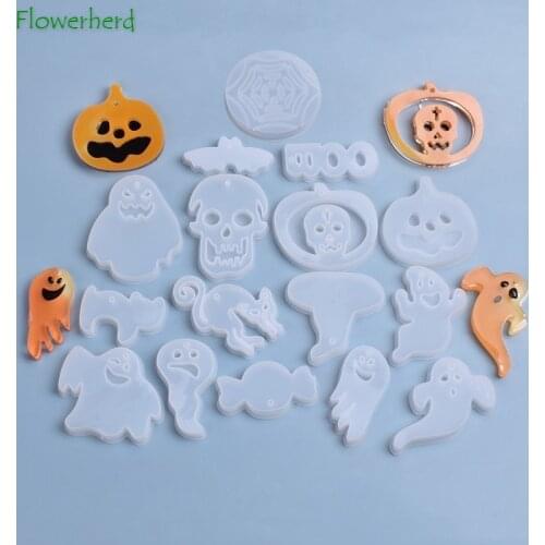 Halloween Crystal Epoxy Resin Molds Pumpkin Bat Skull Spider Ghost Silicone Mold DIY Cake Decor Room Listing Hanging Ornaments