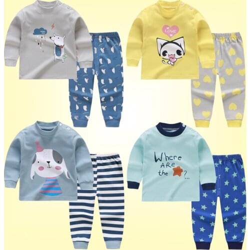 Toddler Baby Boys Girls Clothing Set Cartoon Print Long Sleeve Tops Pants Sleepwear Set