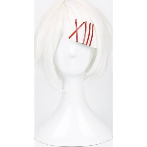 Tokyo Ghoul Juzo Suzuya Juuzou Short White Heat Resistant Hair Cosplay Costume Wig + 5 red hairpins
