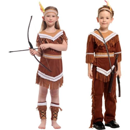 Umorden Halloween Costumes Kids Child Indian Princess Native Archer Huntress Chief Costume Girls Boys Purim Mardi Gras Cosplay