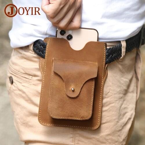 JOYIR Vintage Crazy Horse Waist Bag Cowhide Belt Bum Bag Cigarette Case Phone Pouch Casual Travel Running Waist Packs New